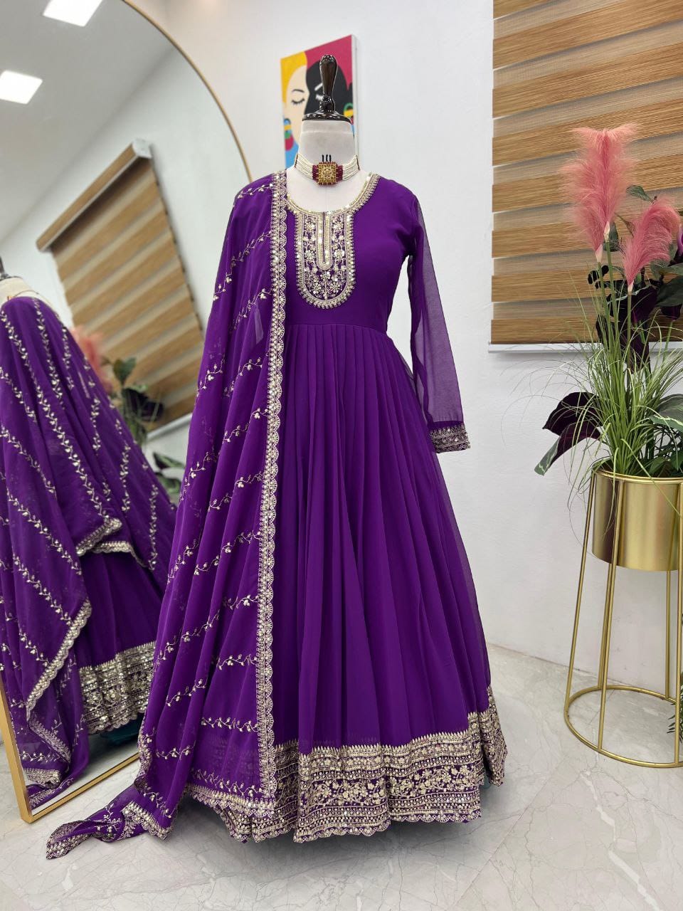 Party-wear Georgette Embroidery & Sequence Work Gown