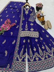 Party-wear Chinon Silk Embroidery Sequence Work Sharara