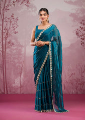 Trending Party-wear Soft Burberry Silk Embroidery & Real Mirror Hand Work Saree