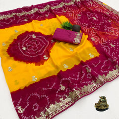 Beautiful Georgette Traditional Bandhej Peding Printed Saree