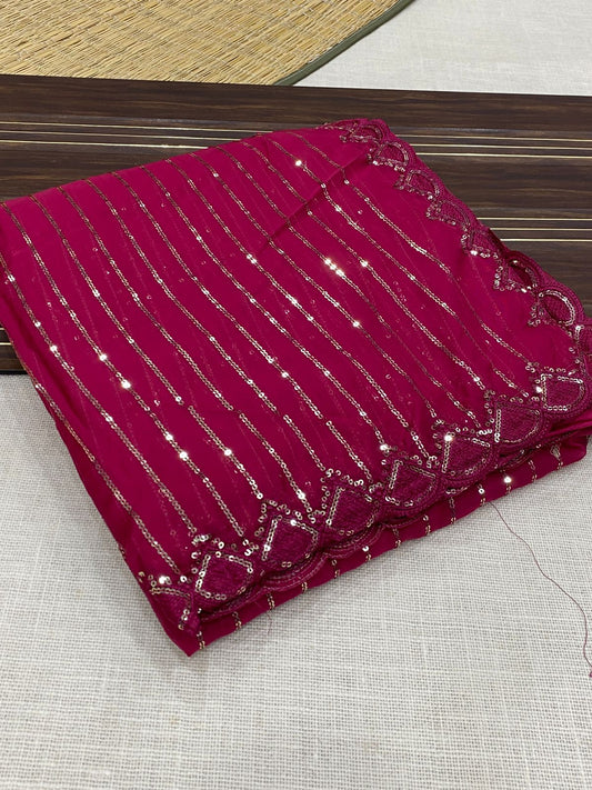 Party-wear Tabby Organza Silk Embroidery Sequence Work Saree