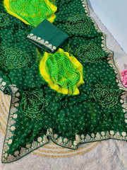 Beautiful Soft Georgette Bandhej With Gotapatti Sequence Coding Saree