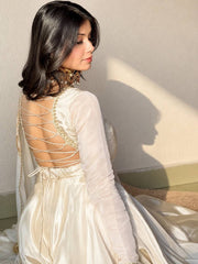 Beautiful White Upada Silk Embroidery Work Gown