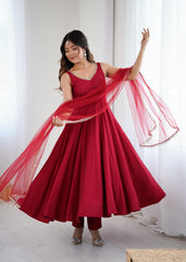 Festivities Special Pure Roman Silk Chanderi Fabric Stitched Gown