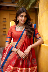 Beautiful Dola Silk Batik Printed With Zari Weaving Work Lehenga Choli