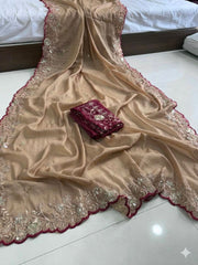 Beautiful Georgette Sequence With Cutwork Border Saree
