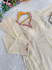 Party-Wear Georgette Handwork Neck Sleeve Fully Stitched Gown