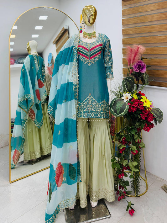 Party-wear Designer Fendy Embroidery Sequence Work Sharara