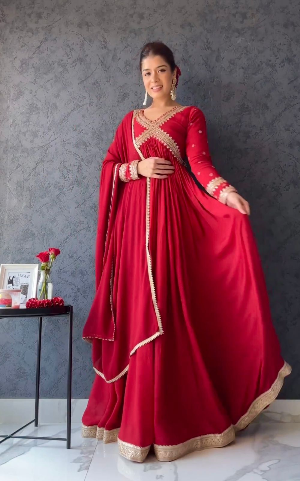 Unique Style Pink Colour Embroidery Sequence Work Gown