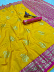 Beautiful Pure Banarasi Silk With Golden Zari Weaving Saree