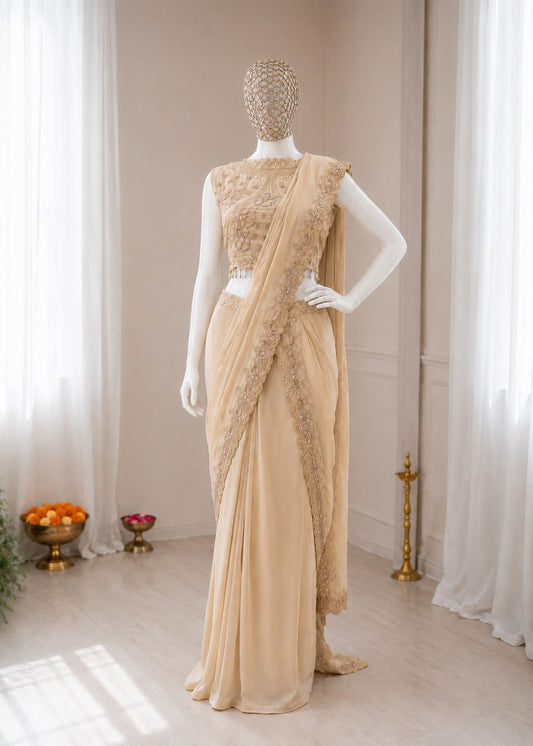 Party-wear Stylish Star Georgette Lehenga Set With Stitched Blouse