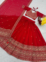 Red Sequence Embroidery Work Georgette Lehenga choli