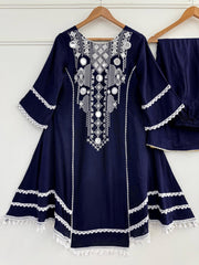 Stylish Charming Rayon Cotton Thread With Real Mirror Work Dress