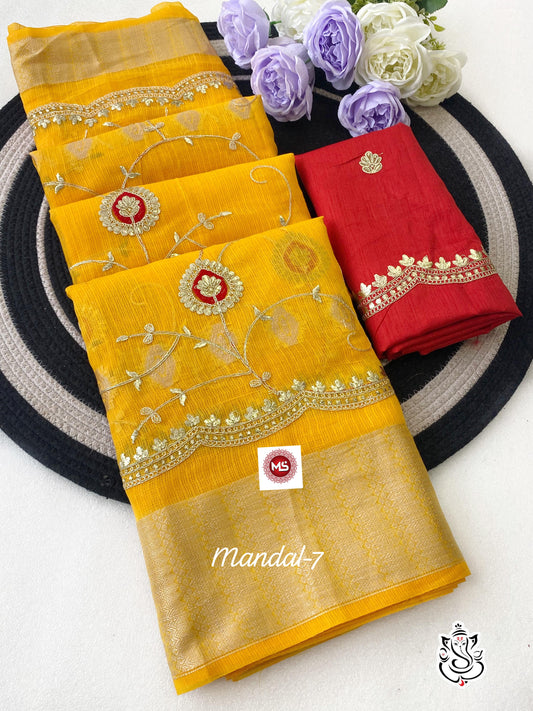 Beautiful Soft Shine Kota Checks Gotapatti & Foil Work Saree