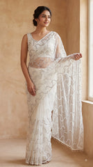 Party-wear Soft Net Real Beads With Moti Work Saree