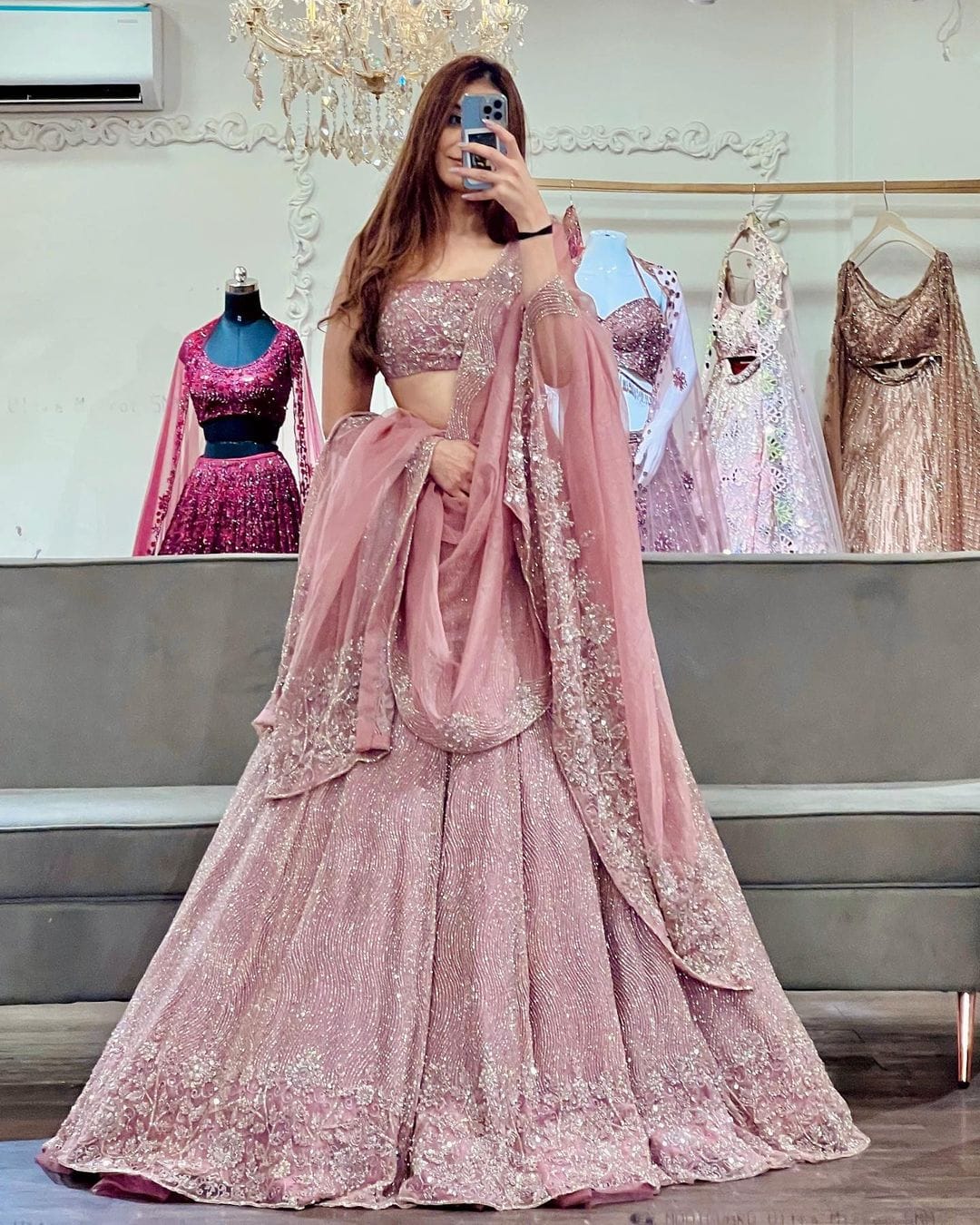 Pretty Pink Beautiful Georgette Embellished With Beautiful Shimmer Dori Work Lehenga Choli