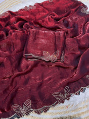 Beautiful Butterfly Fendy Chiffon Two-Tone Blooming & With Zarkhan Work Saree