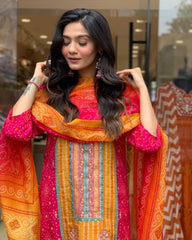 Party-wear Modern Multi Coloured Soft Muslin Original Mirror Work Salwar Suit