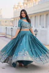 Beautiful Pure Chinon Silk Embroidery Sequence & Thread Work Lehenga Choli