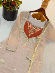Party-wear Moss Embroidery Sequence Work Suit
