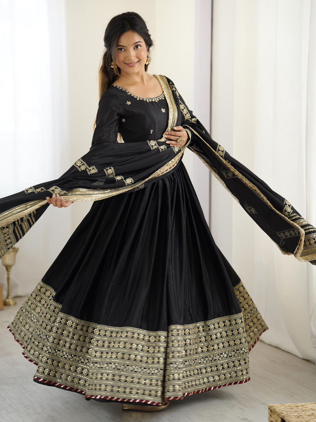 Trending Chinon Silk Thread With Sequence Work Gown