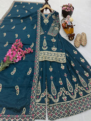 Party-wear Chinon Silk Embroidery Sequence Work Sharara