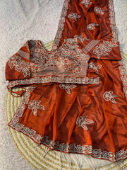 Party-wear Rangoli Silk Sequence Thread Border Work Saree With Stitched Blouse