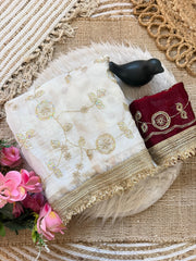 Party-wear Space Satin Silk Bits Sequence Work Saree