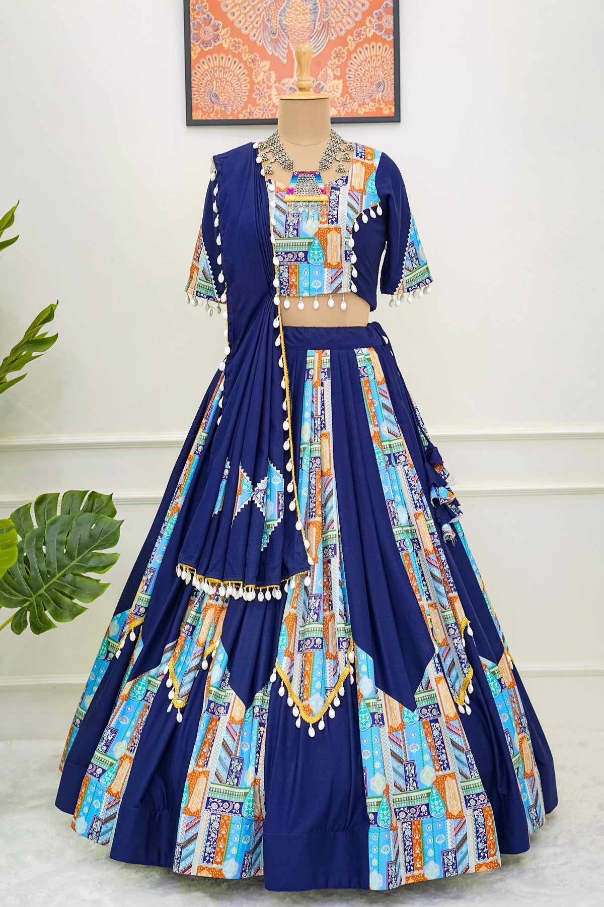 Navratri Special Blue Digital Printed Kodi Lace Border Lehenga Choli