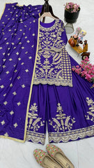 Beautiful Chinon Silk Embroidery Coding Sequence Work Sharara