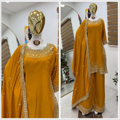 Party-wear Natural Crepe Embroidery Sequence Work Sharara