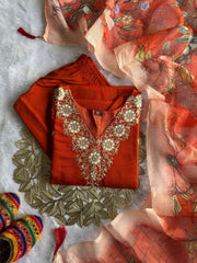 Beautiful Roman Silk With Embroidery Sequence Work Dress