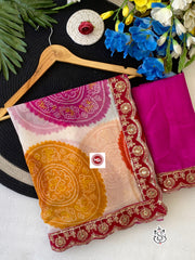 Beautiful Georgette Faguniya Bhandhej Printed Saree