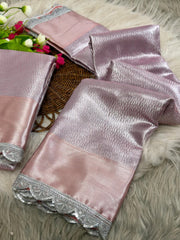 Beautiful Soft Pastel Pink Banarasi Tissue Silk Saree