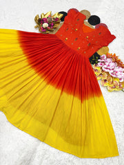 Stylish Beautiful Pure Mul Mul Cotton & Dual Color Pure Hand Work Gown