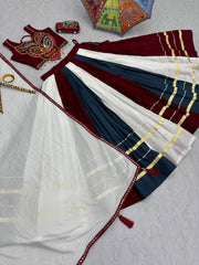 Navratri Special Rayon Cotton Gamathi Work & Real Mirror Work Lehenga With Stitched blouse