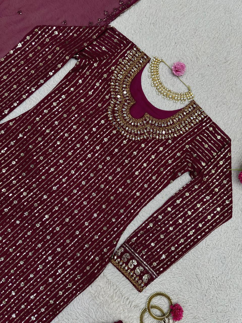 Partywear Georgette Thread With Sequence Work Dress