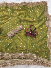 Party-wear Moss Silk With Jacquard Butti Designer Saree