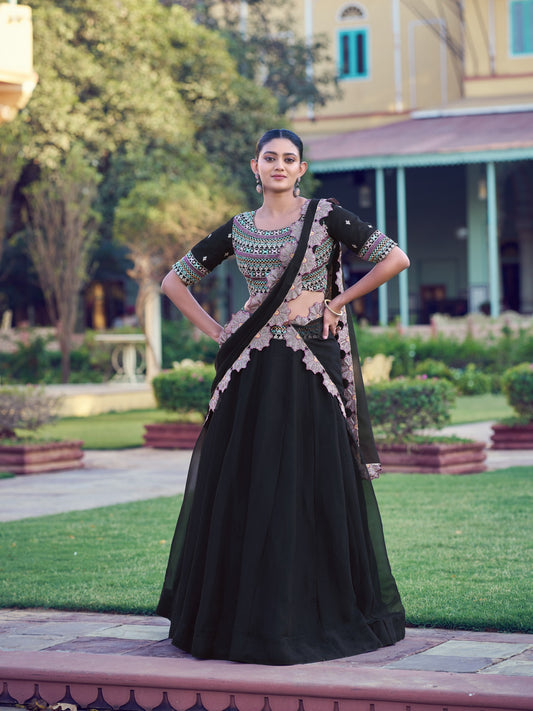 Beautiful Black Aurum Georgette Thread & Sequins Embroidery Work Lehenga Choli