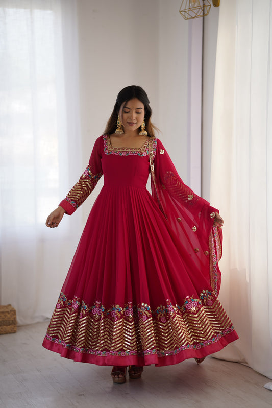 Festival Special Georgette Multi Thread Embroidery & Sequence Work Gown