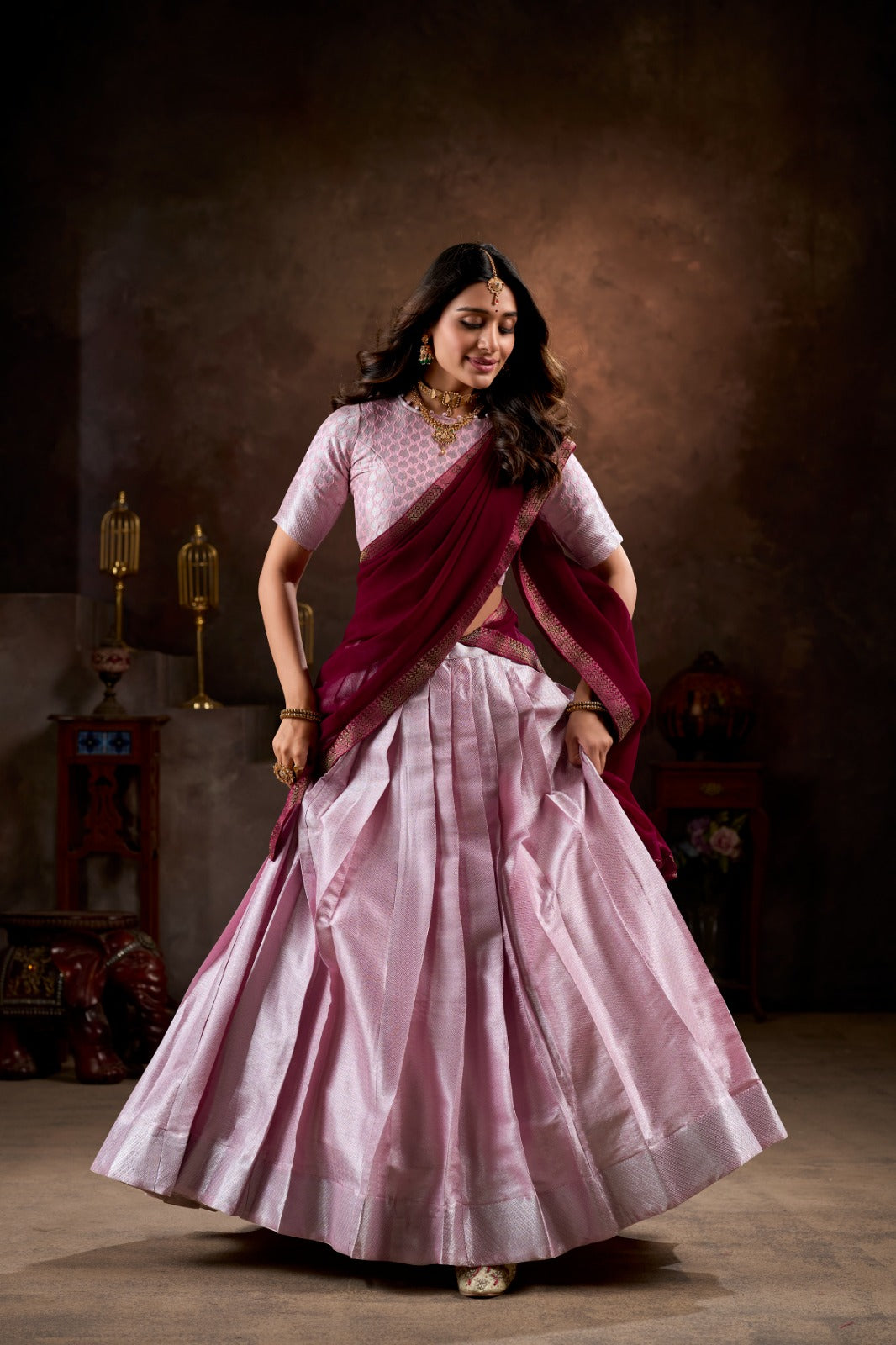 Southern Style Jacquard Silk Weaving Work Lehenga Choli
