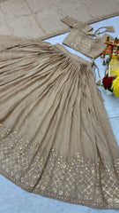 Festive Special Crunchy Silk Embroidery Sequence Work Lehenga With Stitched Blouse