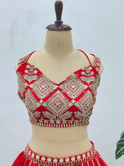Reception Special Royal Red Georgette Sequence Work Lehenga choli