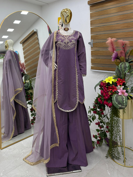 Party-wear Roman Simmer Silk Sequence & Embroidery Work Sharara
