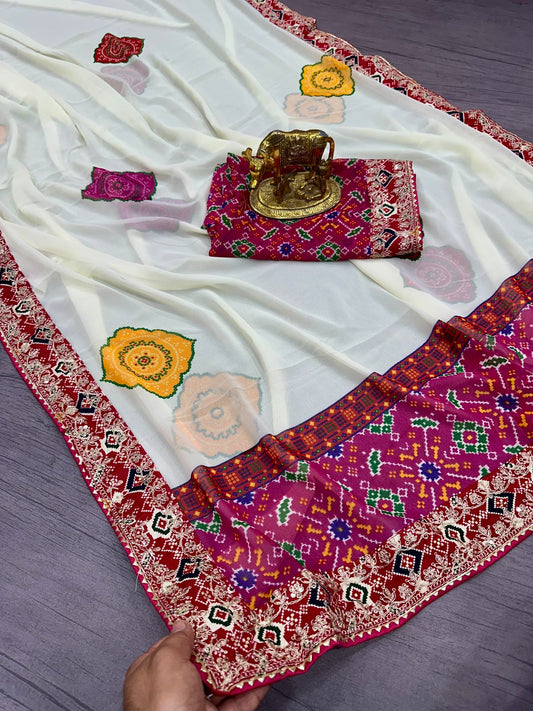 Beautiful Premium Georgette Patola Printed Saree
