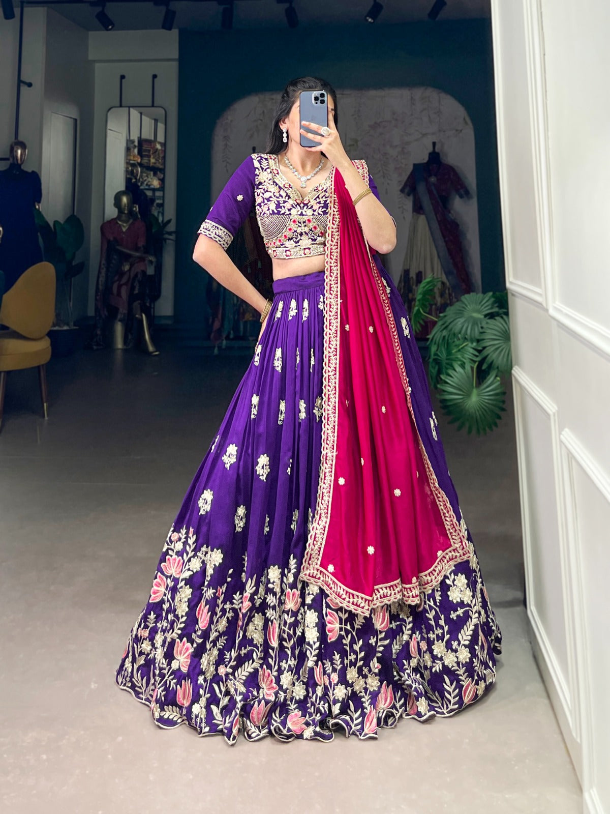 Beautiful Occasional Purple Vichitra Silk Sequence & Thread Work Lehenga Choli