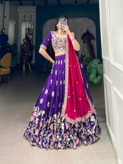 Beautiful Occasional Purple Vichitra Silk Sequence & Thread Work Lehenga Choli