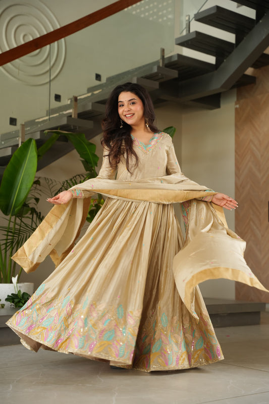 Beautiful Chinon With Rich Sequence & Multi Thread Embroidered Gown