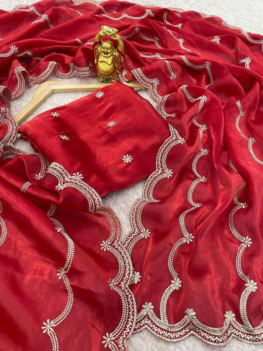 Party-wear Pure Soft Jimmy Choo Chiffon Silk Saree