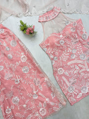Party-wear Hunter Butterfly Net  Neck Kurta & Palazzo Set